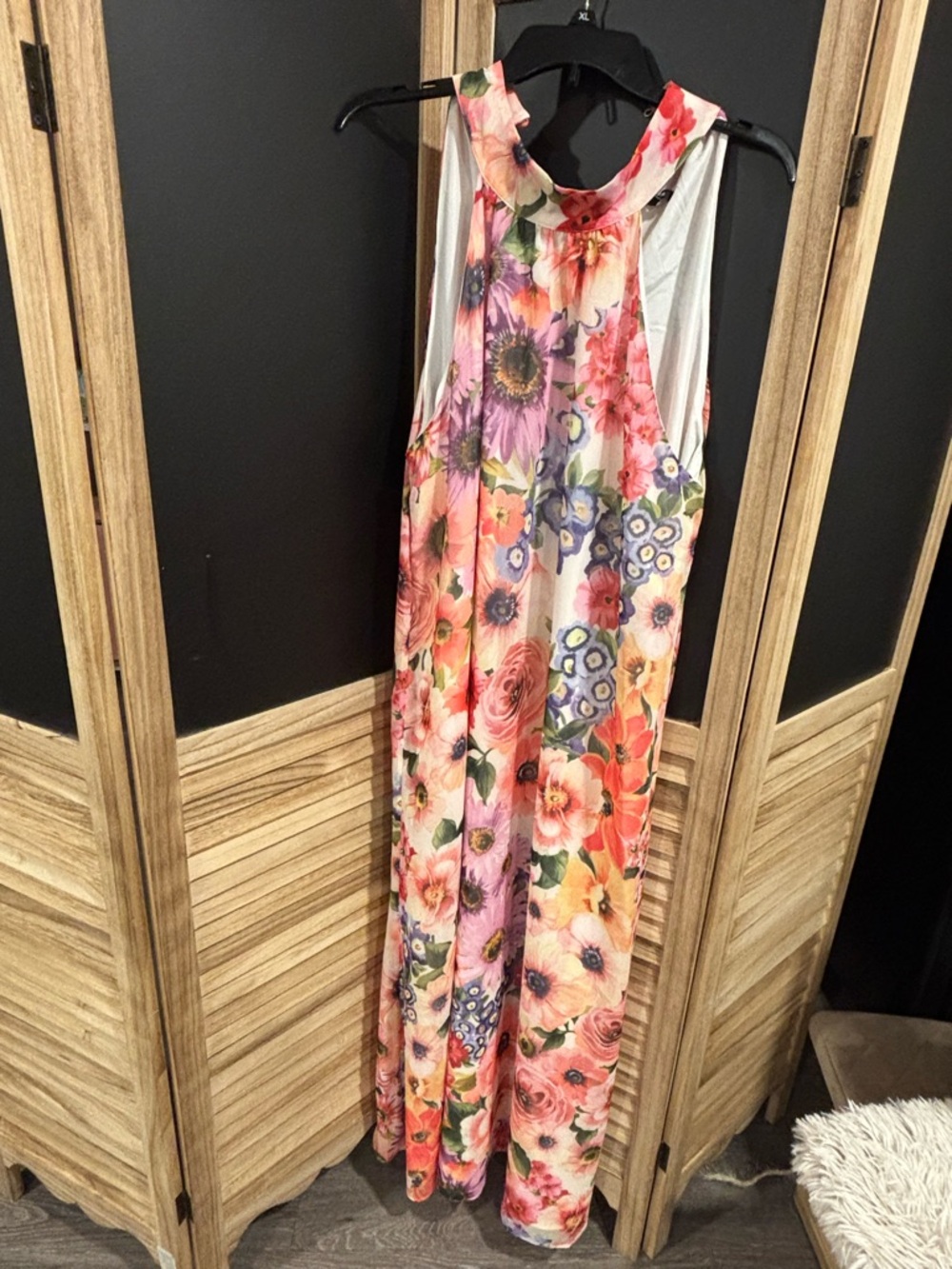 Express Floral Halter Maxi Dress - Pink, Cream, Green